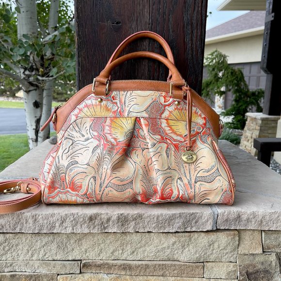 Brahmin Handbags - Brahmin Louise Satchel Tote Bag Leather Embossed Floral Design Shoulder Strap